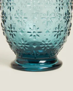ZARA Home Raised Floral Design Glass Tumbler