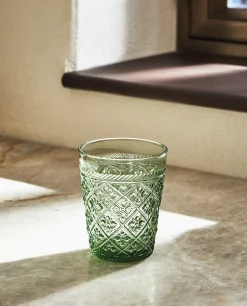 ZARA Home Raised Floral Design Glass Tumbler