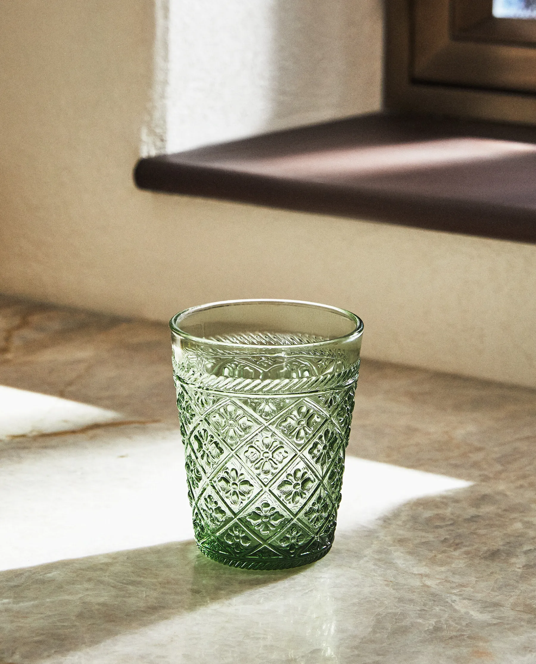 ZARA Home Raised Floral Design Glass Tumbler