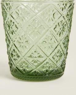 ZARA Home Raised Floral Design Glass Tumbler