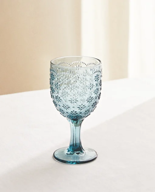 ZARA Home Raised Floral Design Wine Glass