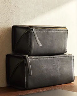 ZARA Home Rigid Leather Cosmetic Bag