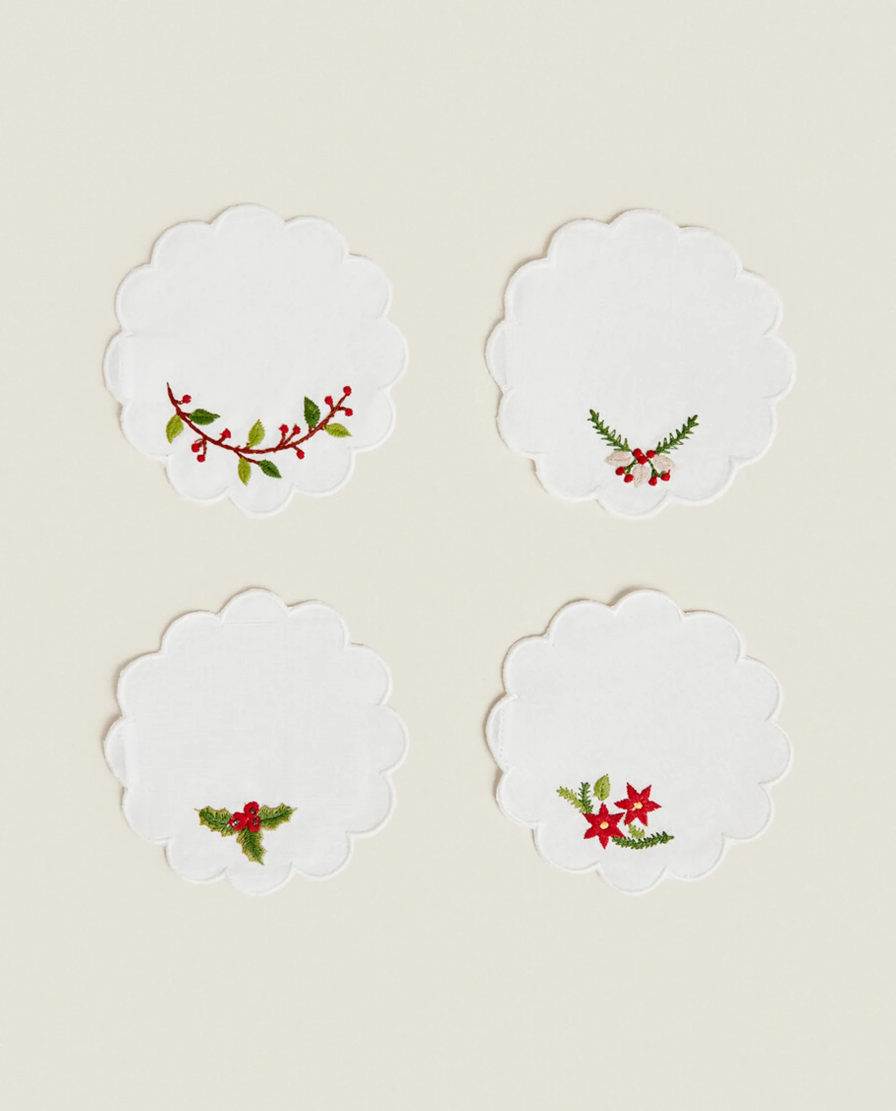 ZARA Home Set Of Embroidered Christmas Coasters