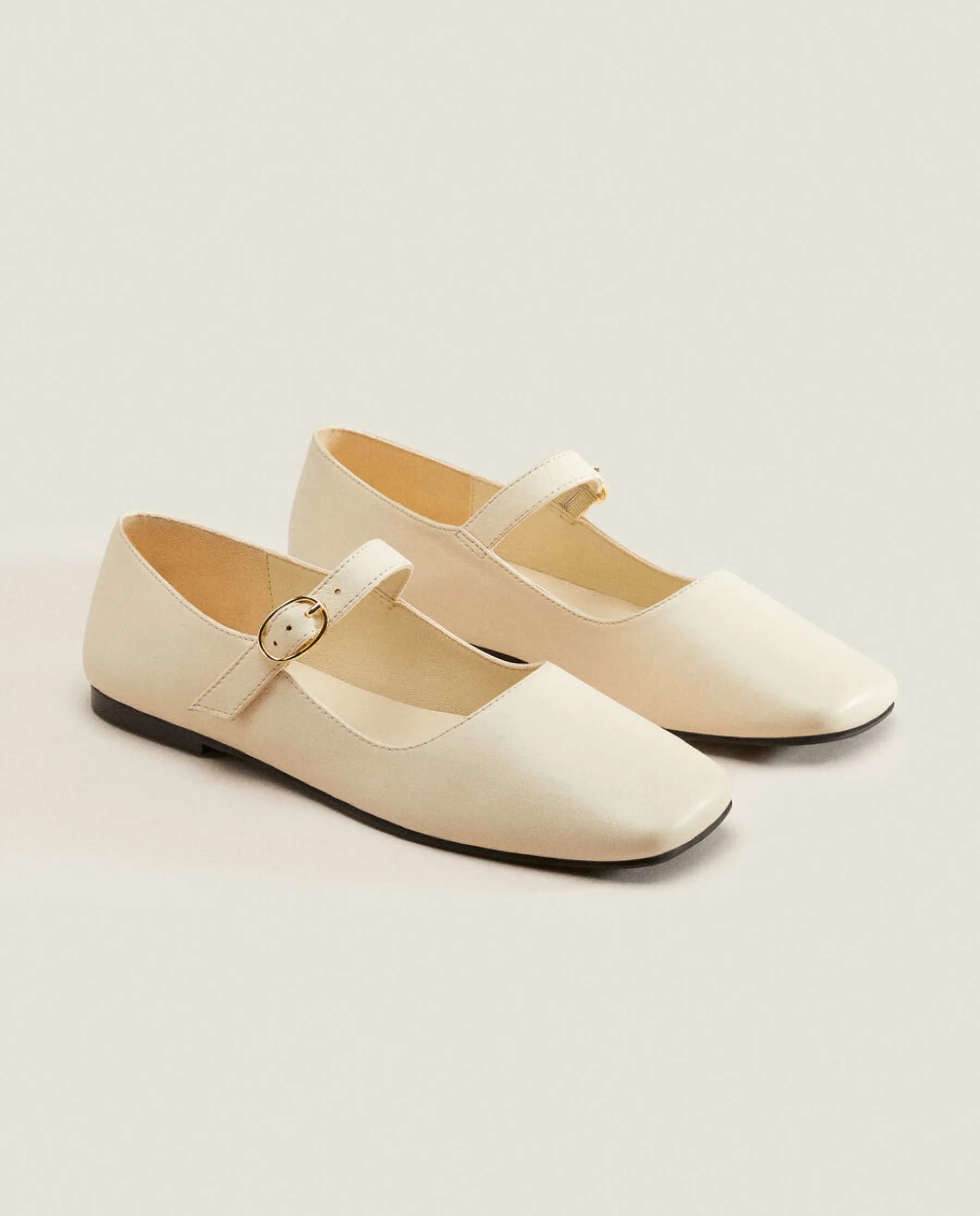 ZARA Home Square Toe Leather Ballet Flats