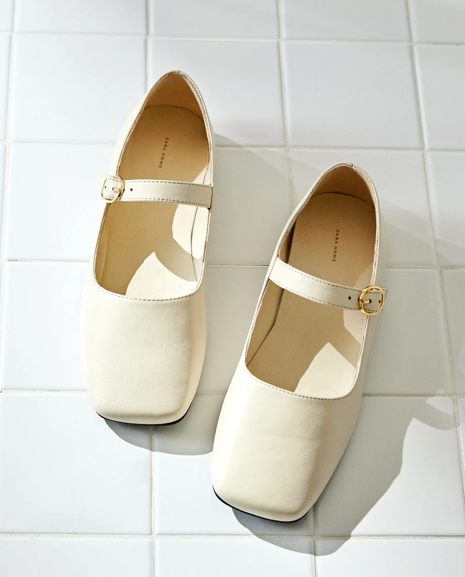 ZARA Home Square Toe Leather Ballet Flats