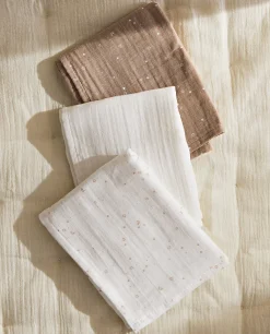 ZARA Home Star Print Muslin Cloths (Pack Of 3)