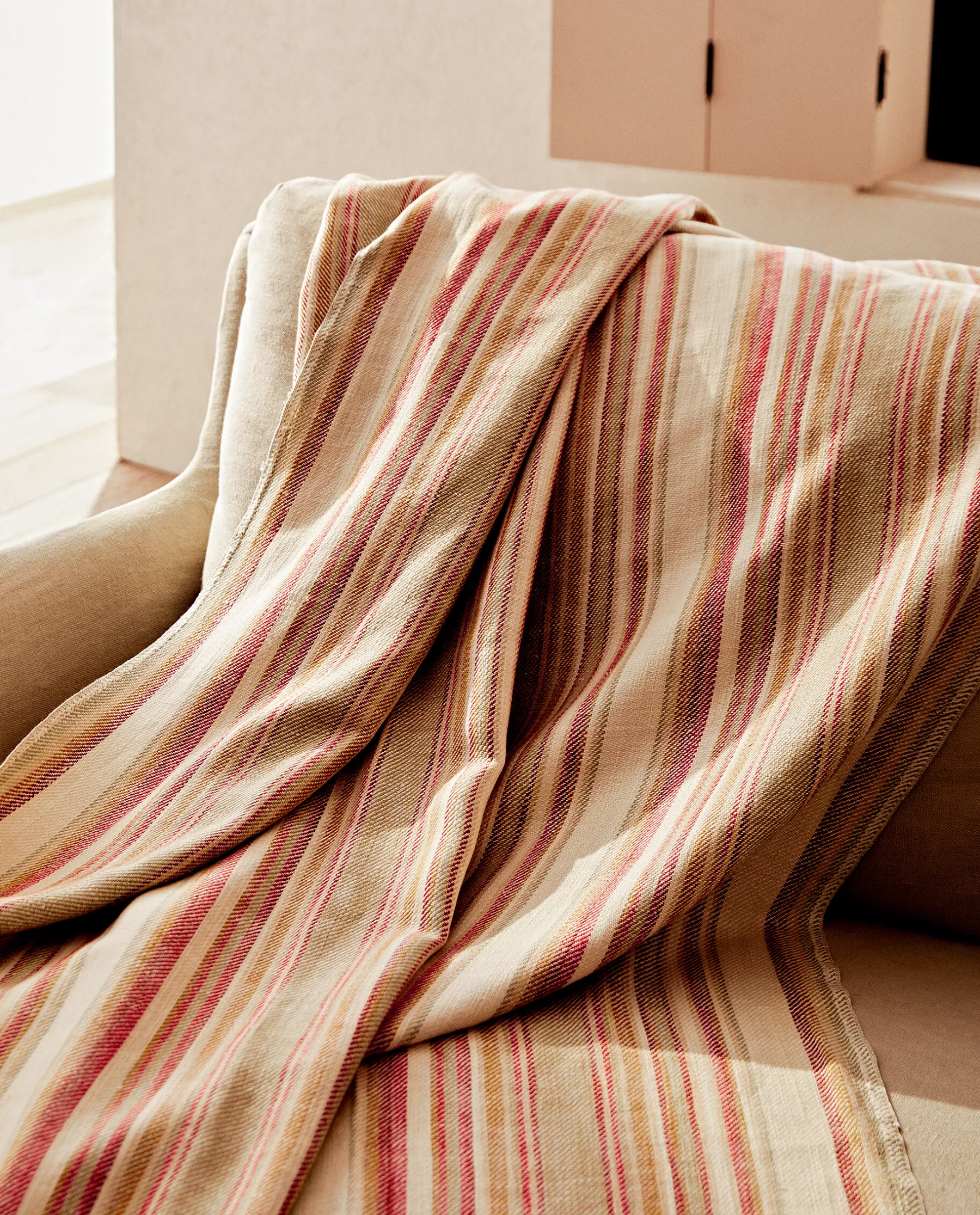 ZARA Home Striped Cotton And Linen Blanket