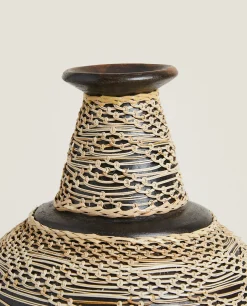 ZARA Home Terracotta And Rattan Vase