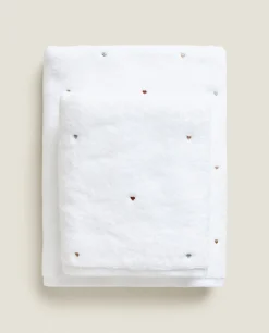 ZARA Home Towel With Embroidered Hearts