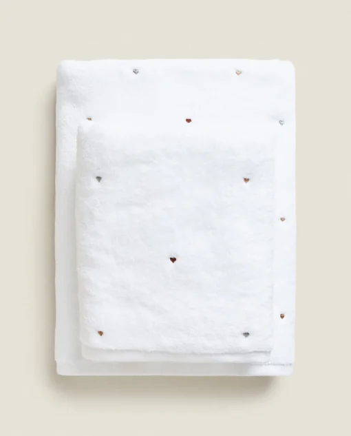 ZARA Home Towel With Embroidered Hearts