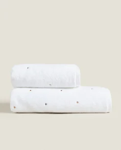 ZARA Home Towel With Embroidered Hearts
