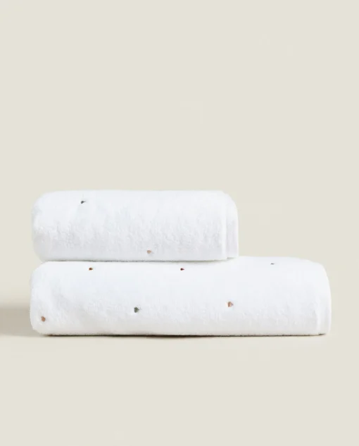ZARA Home Towel With Embroidered Hearts