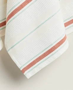 ZARA Home Waffle-Knit Cotton Kitchen Towel With Stripes (Pack Of 2)