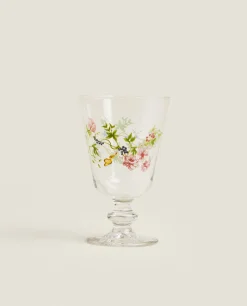 ZARA Home Wine Glass With Floral Silk Screen