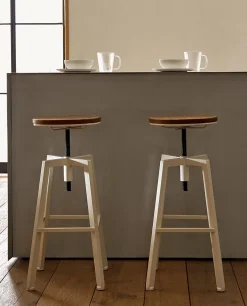 ZARA Home Wooden And Metal Swivel Stool