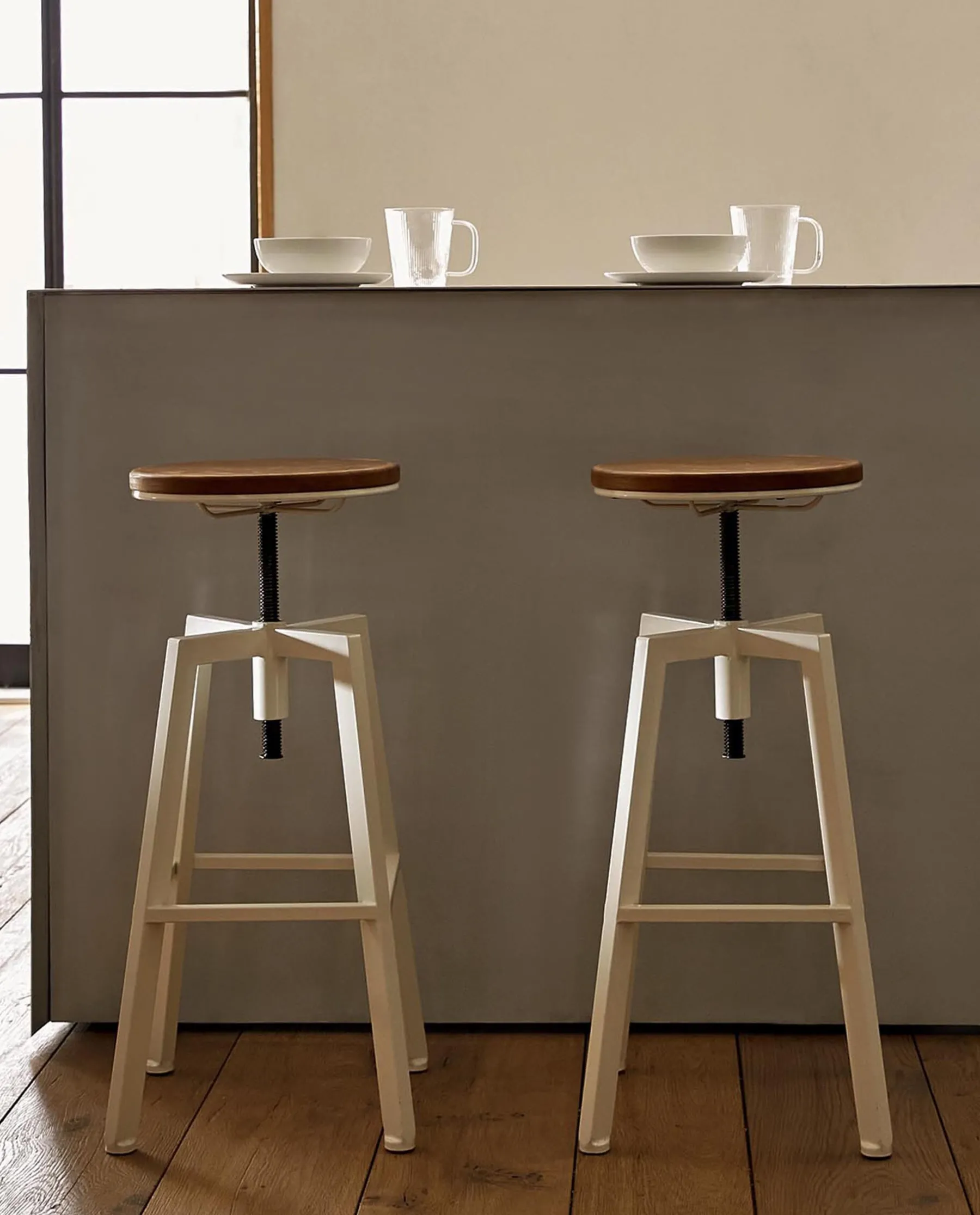 ZARA Home Wooden And Metal Swivel Stool