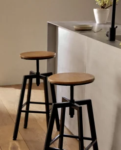 ZARA Home Wooden And Metal Swivel Stool