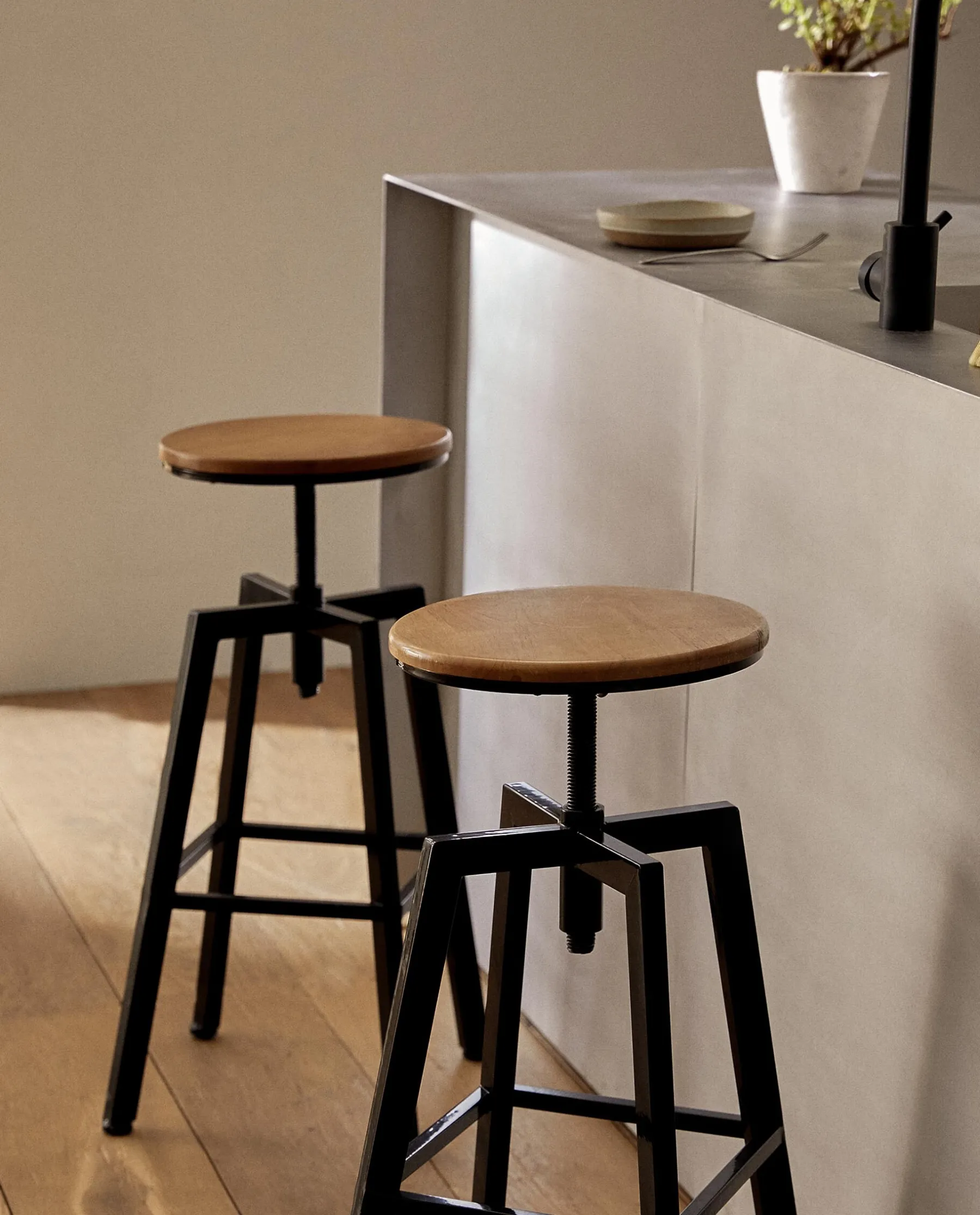 ZARA Home Wooden And Metal Swivel Stool