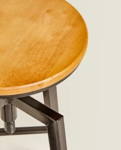 ZARA Home Wooden And Metal Swivel Stool